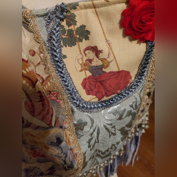 Large Hand Crafted Tapestry Fringe Purse Boho Crossbody Bag Upcycled - Picture 3 of 5